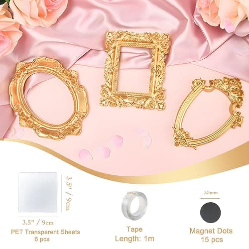 ERESGREAT Mini gold frames Mini frame Small Picture Frames Magnetic Picture Frames for Refrigerator Vintage Picture frames Antique Vintage gold frame Jewelry Display Photo Frame Christmas Decor(5pcs，Gold) thumbnail 4