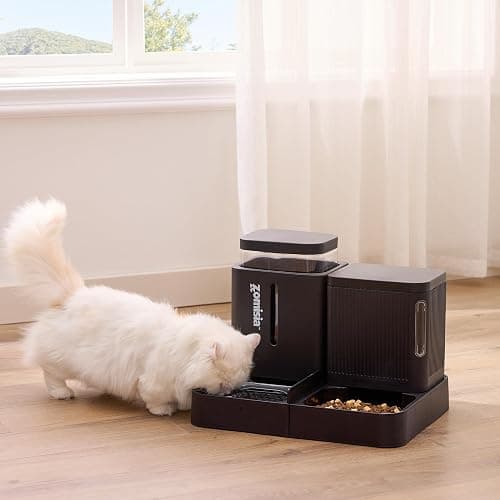 ZOMISIA Gravity Cat Feeder and Water Dispenser, 2 in 1 Automatic Cat Feeder with 180 Degree Rotatable, 2 Pack Large Capacity Self Feeding for Small Medium Dog Puppy Kitten, Black, 1.6GALx2 thumbnail 8