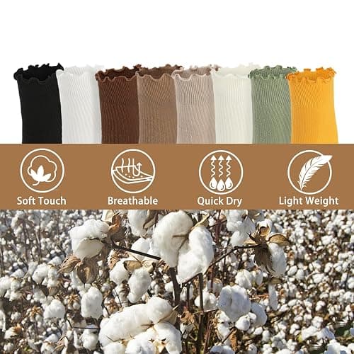 Fandecie 8 Pairs Frilly Socks Women,Ruffle Socks for Girl Women,Solid Color Lettuce Edge Comfort Breathable One Size 5-9 thumbnail 3