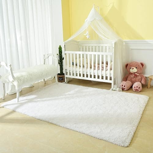 Andecor Soft Fluffy Bedroom Rugs, 4 x 6 Feet Indoor Shaggy Plush Area Rug for Boys Girls Kids Baby College Dorm Living Room Home Decor Floor Carpet, White thumbnail 8