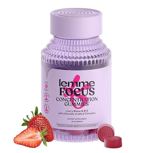 Lemme Focus Concentration & Brain Health Gummies with Cognizin Citicoline, Lion's Mane Mushroom, Vitamin B12 to Support Focus + Concentration - Gluten Free, Caffeine Free, Strawberry (50 Count) - Image 1
