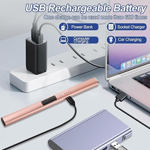 Electric Candle Lighter Christmas Stocking Stuffers Gifts for Women | Rechargeable USB,Birthday Gifts for Mom Her,Windproof Flameless Dual Arc,Camping BBQ Kitchen Lighters for Candle,Safety Lock thumbnail 7