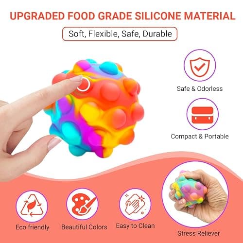 RadBizz Push Pop Bubble Fidget Sensory Toy Ball - for Autism, Stress, Anxiety - Kids and Adults (Multicolor Ball) thumbnail 4
