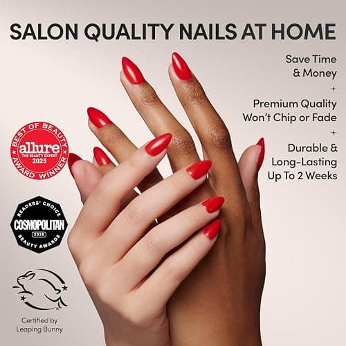 Glamnetic Press On Nails - Fiery Red | Opaque Bright Red Short Almond Fake Nails, Salon Quality | 15 Sizes - 30 Nail Kit thumbnail 2