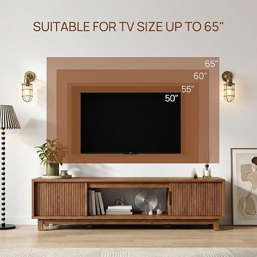Alpen Fluted TV Stands for Living Room, 58" Mid Century Modern Entertainment Center with Storage, Brown Walnut TV Console for 55/60/65 Inch TV, Wood Television Media Cabinet for Bedroom thumbnail 5
