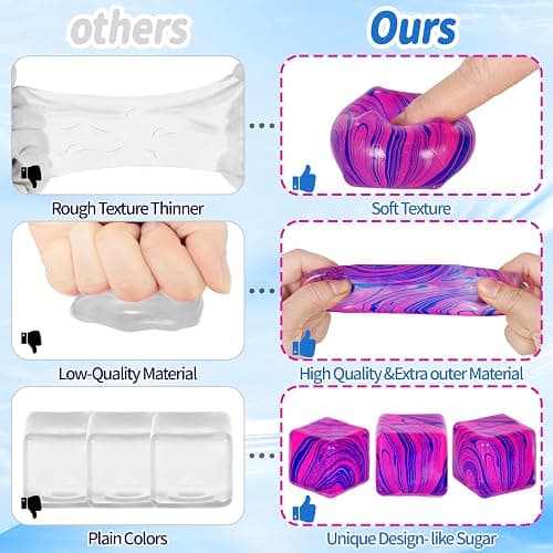 Squishy Fidget Toys Stress Cube, 1.38"*1.38" Stress Balls for Kids Adults Stress Relief, Ice Squishy Cube Sugar Balls, Sensory Toys for Kids with Autism an danxiety Disorder(Purple) thumbnail 6