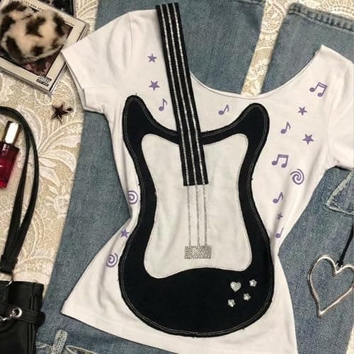 JOLILUNA Whimsy Twee Clothes Whimsigoth Graphic Guitar Top Y2k Grunge Streetwear Emo T Shirt thumbnail 4
