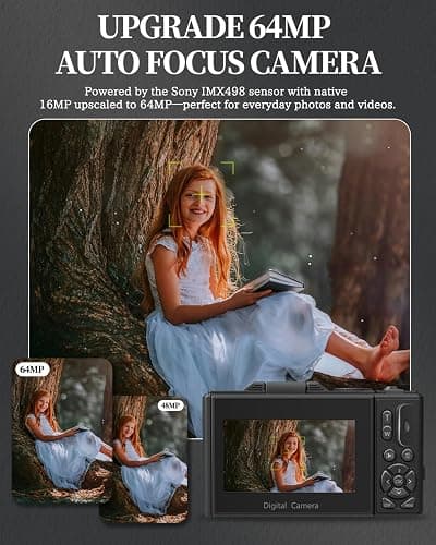 ULPTXOO 4K Digital Camera for Beginners & Teens, Autofocus Vlogging Camera with 180° Flip Screen, 18X Zoom, Easy-to-Use Compact Travel Camera, WiFi, 2 Batteries, 32GB Card thumbnail 3