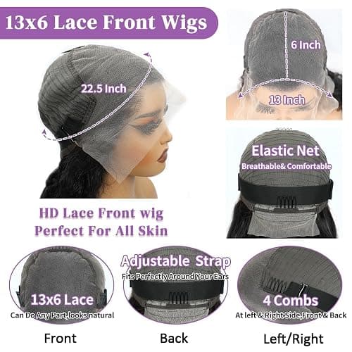 32 Inch 13x6 Body Wave Lace Front Wigs Human Hair 200 Density HD Lace Front Wigs Human Hair Pre Plucked Brazilian Virgin Wigs Human Hair for Women Glueless Lace Frontal Wig Natural Black Body Wave Wig thumbnail 6