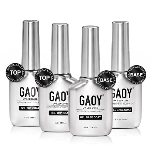 GAOY 16ml 4 Pcs Glassy Gel Top Coat and Base Coat Set, No Wipe Foundation Combination for UV Light Cure Nail Polish - Image 1