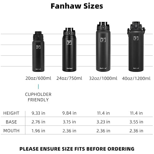 Fanhaw 20 oz Insulated Stainless Steel Water Bottle with Anti-Dust Chug Lid, Leakproof Vacuum Metal Everyday Use Bottle for Kids, Teens & Adults, Back to School Essentials (Black) thumbnail 2