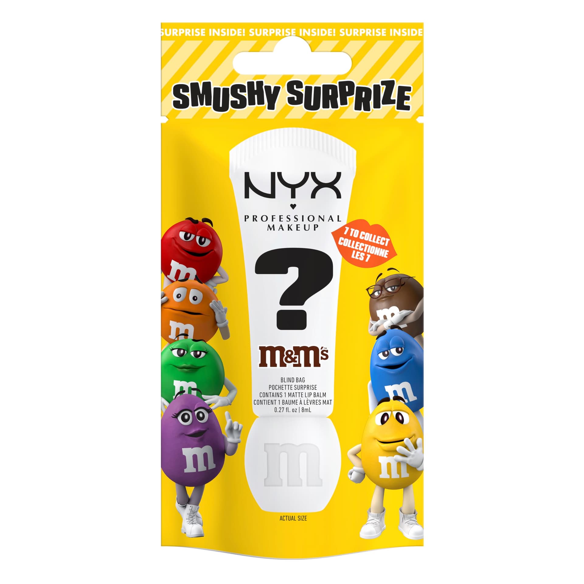 NYX Professional Makeup M&M'S Smushy Surprize Matte Lip Balm Blind Bag, 7 Collectible Limited Edition Matte Shades, Soft-Focus Hydrating Lip Balm - Image 1
