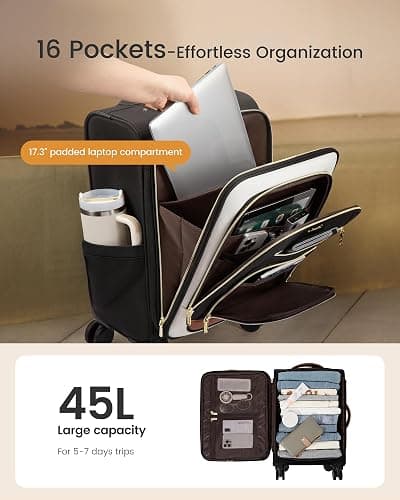 LOVEVOOK 49L Carry on Luggage 22x14x9 Airline Approved, 22 Inch Large Rolling Suitcase with Suit Folder & Spinner Wheels & TSA Lock, Softside Lightweight Underseat Carryon Luggage for Women Men Travel thumbnail 3