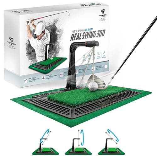 WINNER SPIRIT Real Swing 300 Golf Swing & Hitting Trainer, True Impact, Checking Path After Swing Practice Mat Groover Training Aid, Height Adjustable - Image 1