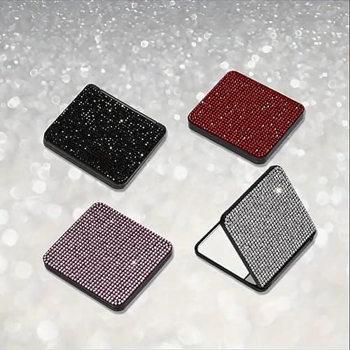 Sparkly Rhinestone Small Folding Mirror Cute Bling Mini Handheld Makeup Mirror Portable Travel Pocket Mirror Crystal Cosmetic Mirror (Black) thumbnail 8