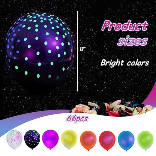 LovesTown 12 Inch Neon Balloons, 66PCS Glow in the Dark Latex Balloons with Small Dots for Birthday Wedding Fluorescent Party Decoration - Polka Dot thumbnail 3