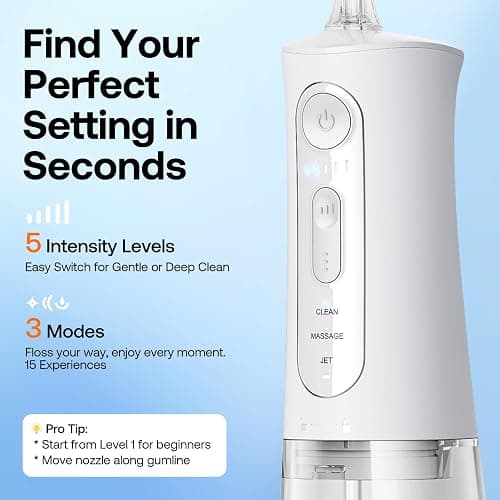 Bitvae Water Dental Flosser for Teeth, Rechargeable Water Teeth Cleaner Picks, 3 Modes 5 Intensities, IPX7 Waterproof, Oral Irrigator USB Cordless Water Dental Picks for Cleaning - Frost White thumbnail 4