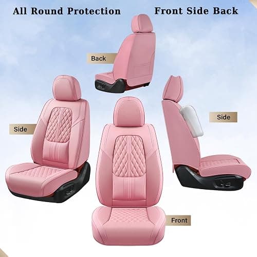 Coverado Car Seat Covers Full Set, Automotive Front and Rear Seat Covers with Backrest, Nappa Leather Car Seat Protectors Waterproof, Universal for Most Vehicles, Pink thumbnail 7