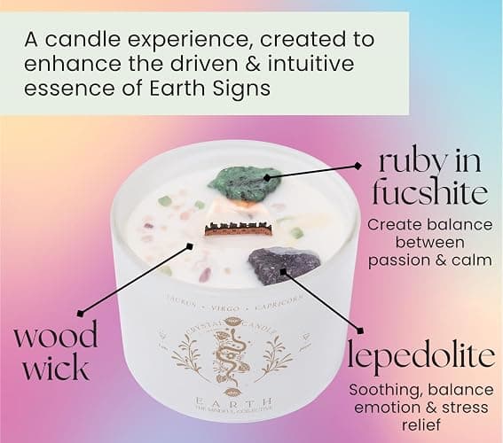 Taurus, Virgo, Capricorn Gifts for Women, Wood Wick Crystal Soy Candle | Ruby in Fuchsite & Lepidolite Crystals, Pear-Freesia Aromatherapy Scent for Spiritual, Astrology Gifts thumbnail 2