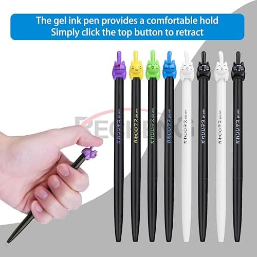 RECHENG retractable cat gel pens,Fine Point 0.5mm black ink,Cute kitty fun ball point pens for girls kids School Office Supplies,12pcs fun pens. thumbnail 3