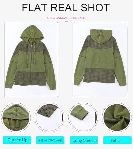 Dokotoo Waffle Knit Hoodies for Womens Zip Up Jackets 2025 Drawstring Fall Casual Jackets thumbnail 5