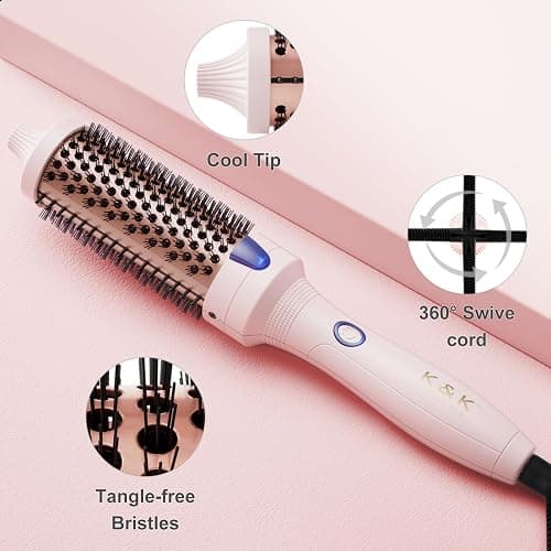 K&K Thermal Brush for Blowout Look, 1 1/2 Inch Ionic Heated Round Makes Hair Smoother, Dual Voltage Thermal Round Brush Get Natural Curls, Easy to Use, Rose Pink thumbnail 4