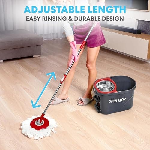Simpli-Magic 79349 Spin Mop Cleaning System with 3 Microfiber Mop Heads, Red/GRAY,Red/Black thumbnail 2