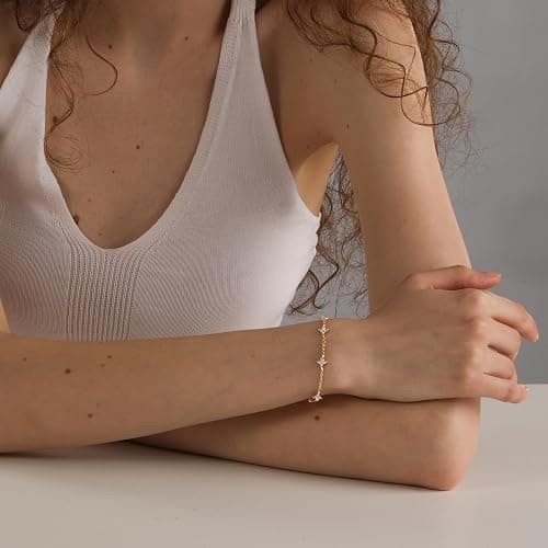 Bheop Bracelets for Women 14K Gold Silver Plated Ring Bracelet Hand Chain Dainty Evil Eye Heart Clover Daisy Cubic Zirconia Stackable Link Chain Hypoallergenic Body Jewelry Cute Trendy Gifts thumbnail 3