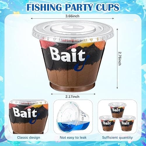 SiliFine 100 Pcs Fishing Party Favors 8/9 oz Bait Cups with Lids Disposable Bulk Plastic Bait Cups for Water Wine Coffee Cake Fishing Birthday Baby Shower Favors Decor (Clear,9 oz) thumbnail 3