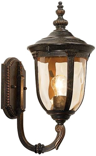 John Timberland Bellagio European Outdoor Carriage Light Fixture Vintage Bronze Curved Arm Hammered Glass Sconce for Exterior House Porch Patio Outside Deck Garage Yard Front Door Garden Home thumbnail 7