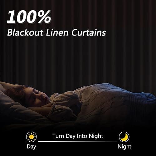 Guken Cream Linen Blackout Curtains 84 Inch Length 2 Panels Set for Living Room Bedroom Back Tab Thermal Insulated 100% Black Out Linen Drapes Room Darkening Window Curtains Ivory Natural thumbnail 2