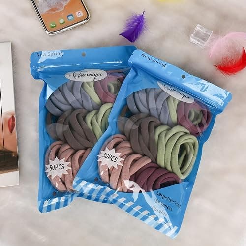 Qarwayoc 50PCS Large Hair Ties, Thick Cotton Seamless Hair Ties, Hair Elastic Ponytail Holders, No Damage for Thick Heavy Hair, 2 Inch in Diameter, 5 Colors thumbnail 6