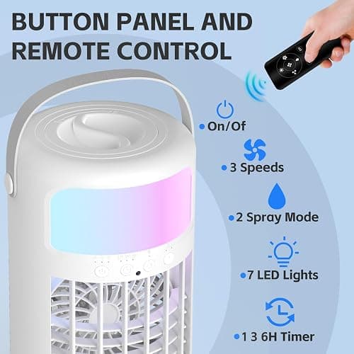 Portable Air Conditioner, 2025 Upgraded 4-IN-1 Ultra-Quiet Design Portable AC Unit with 2 Cool Mist & Speeds1500ml Remote Control Air Conditioner Evaporative for Home,Office,Bedroom, Camping thumbnail 2