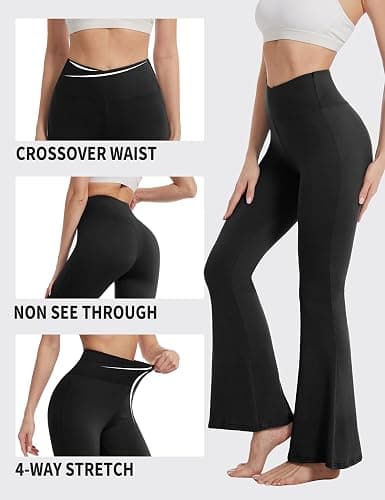 ZOOSIXX Flare Leggings for Women - Yoga Pants Women Wide Leg Flared Bell Bottom Bootcut Leggings thumbnail 3
