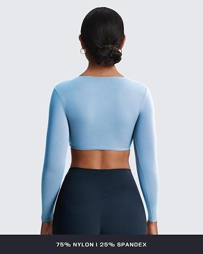 Aoxjox Long Sleeve Crop Tops for Women Sienna Twist Deep V Workout Cropped T Shirt Top thumbnail 3