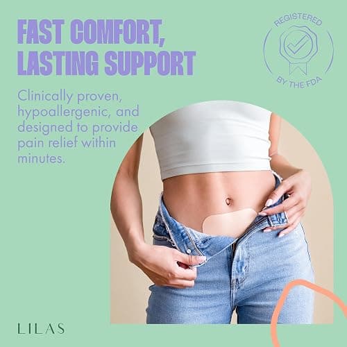 LILAS Period Cramps Pain Relief Patch, 10 Pack | Instant Relief for Menstrual Cramp, PMS, Endometriosis & PCOS | 12-Hour Comfort | Natural & Vegan Topical Patches | Trusted Formula & Upgraded Design thumbnail 6