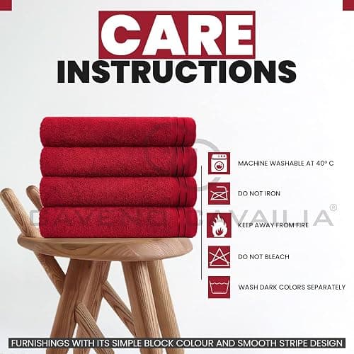 GC GAVENO CAVAILIA Large Towels Bath Sheet - Highly Absorbent Egyptian Cotton Towel Set - 4 Pack Extra Soft Large Bath Towel Red - Quick Dry Bath Sheets - 450 GSM Washable Towels, 75 x 135 cm thumbnail 5