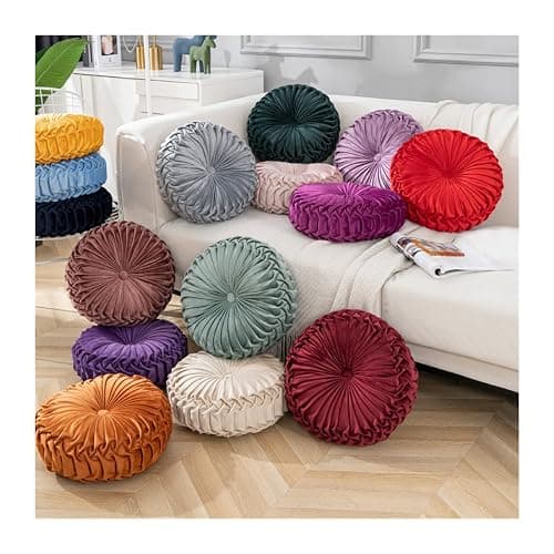 Baiyuruodie Round Velvet Pillow, Sofa Bed Bedroom Decorative Throw Pillow (38cm, Dark Purple) thumbnail 3
