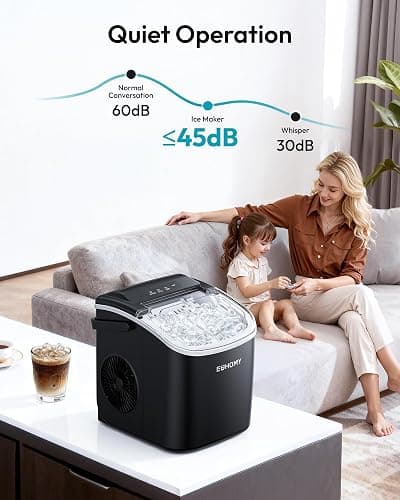 EUHOMY Countertop Ice Maker Machine with Handle, 26lbs in 24Hrs, 9 Ice Cubes Ready in 6 Mins, Auto-Cleaning Portable Ice Maker with Basket and Scoop, for Home/Kitchen/Camping/RV. (Black) thumbnail 9