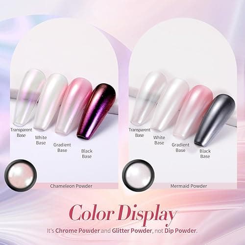 BORN PRETTY White Pearl Chrome Nail Powder And Chameleon Aurora Nail Powder Pigment Mermaid Pigment Pearl Glitter Dust Kit,Nail Art Decoration 2Boxes thumbnail 3