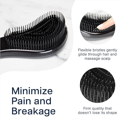 Crave Naturals Biggie Glide Thru Hair Brush - Detangler Brush for Curly, Straight, Wet or Dry Hair - Gentle Detangling Brushes for Adults, Kids, Toddlers - Hair Accessories for Women, 8.4x3.4 - Black thumbnail 3