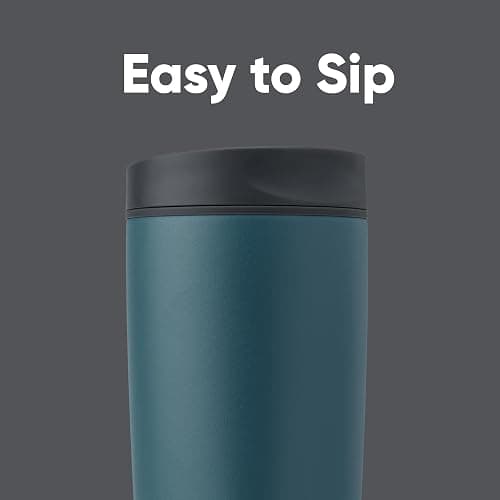 Owala SmoothSip Slider Insulated Stainless Steel Coffee Tumbler, Reusable Iced Coffee Cup, Hot Coffee Travel Mug, BPA Free 20 oz, Grey/Blue (High Dive) thumbnail 2