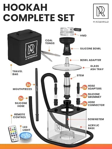 Black Hookah Set with Everything – 18" Hookah Set 2 Hose with LED Acrylic Base, Easy Setup, and Large Cloud Performance Hookah Machine - Premium Hookah 2 Hose for Home & Parties thumbnail 4