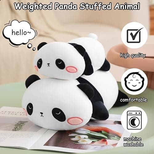 SQEQE Beschwerter Panda-Plüsch, beschwertes Panda-Plüschtier für Angst, niedliches Plüschtier, weiches Pandabär-Kissen, Spielzeug, Geschenk für Kinder und Erwachsene, 24 cm, 0,4 kg thumbnail 3