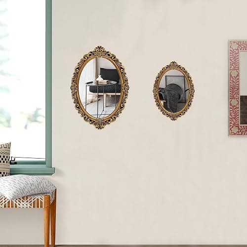 OIGUMR Small Oval Wall Mirror Resin Frame Size：15.7 x 11.2 inch Mirror Vintage Hanging Mirrors for Bedroom Living-Room Dresser Decor Gold thumbnail 4