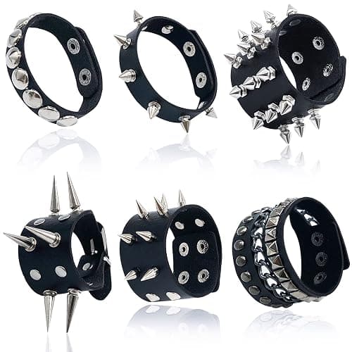 Qinsihwn Punk Studded Bracelet Goth Bracelet Leather Rivets Spike Bracelets Cuff Adjustable Metal Wristband Gothic Accessories - Image 1