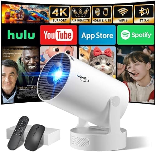 [Apps integrate & 2025 Upgraded] Mini Proiettore con WiFi 6 Bluetooth 5.4 Support 4K 1080P Auto Keystone Rotabile 180° Proiettore Portatile Compatibile con HDMI/TV Stick/Memory Stick/Laptop, Bianco - Image 1