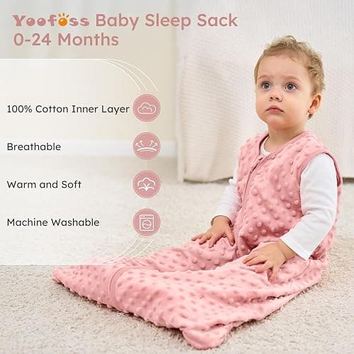 Yoofoss Fleece Baby Sleep Sack 6-12 Months with Plush Dots, TOG 1.5 Baby Wearable Blanket with 2-Way Zipper, Organic Cotton Toddler Sleep Sack Fleece thumbnail 2