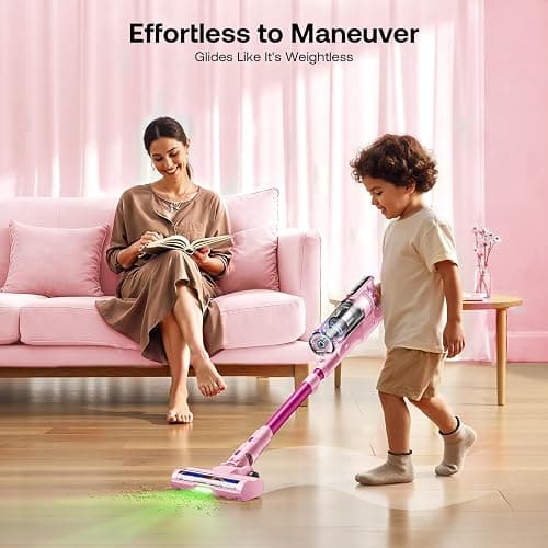 Trucozie Cordless Vacuum Cleaner, Self-Standing Lightweight Stick Vacuum with 50 mins Runtime, Powerful Suction, Anti-Tangle Wireless Vacuum for Home, Hardwood Floor, Carpet, Pet Hair, Pink thumbnail 2