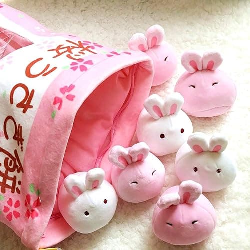 Nenalayo Cute Bag of Cherry Blossom Bunnies Plush Toy Soft Throw Pillow Stuffed Animal Toys Creative Gifts Room Decor Creative Gifts for Girls thumbnail 3